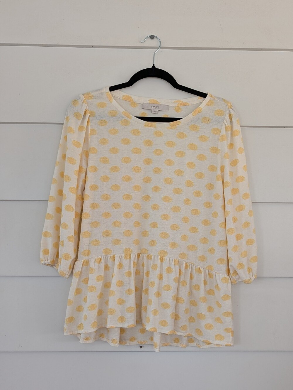 LOFT Women's Yellow Polka Dot Peplum Top, Medium